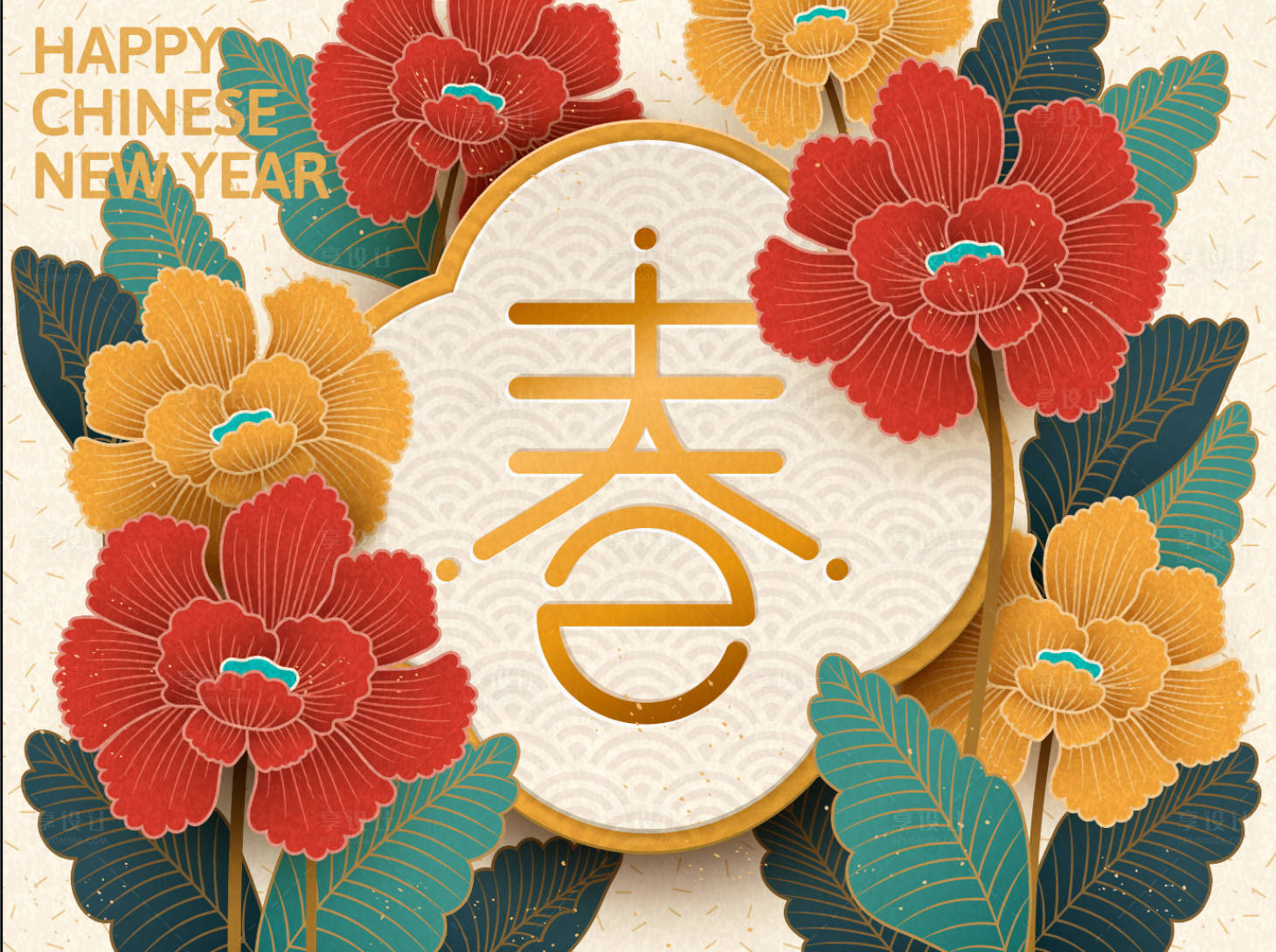 源文件下載【享設計】搜索編號：96530000028952667【新春百花爭艷春節素材海報】