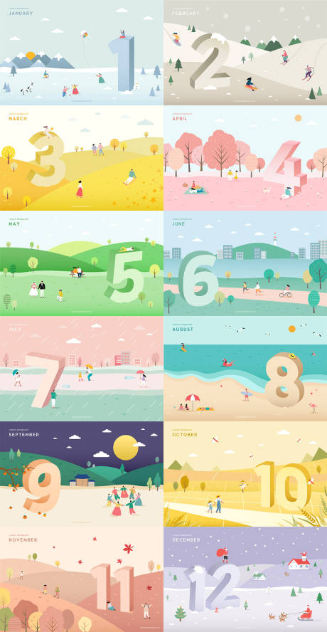 源文件下载【四季春夏秋冬创意矢量插画年历海报】编号：42090000034275376