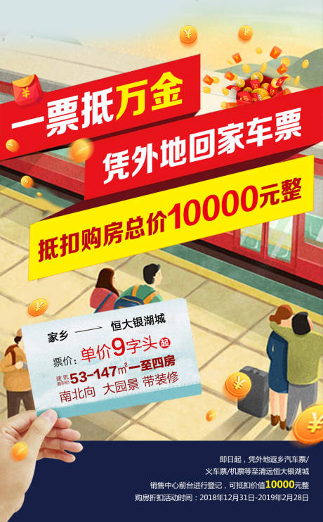 源文件下载【一票抵万金回家置业过年海报】编号：91400000036914446