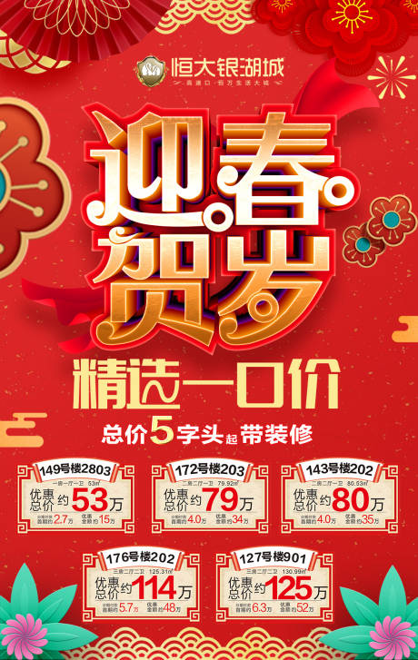 源文件下载【享设计】搜索编号：95520000036966800【迎春贺岁房地产优惠券剪纸风海报】