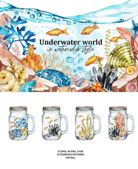源文件下载【手绘插画海洋水族馆海洋世界】编号：88840000042671681