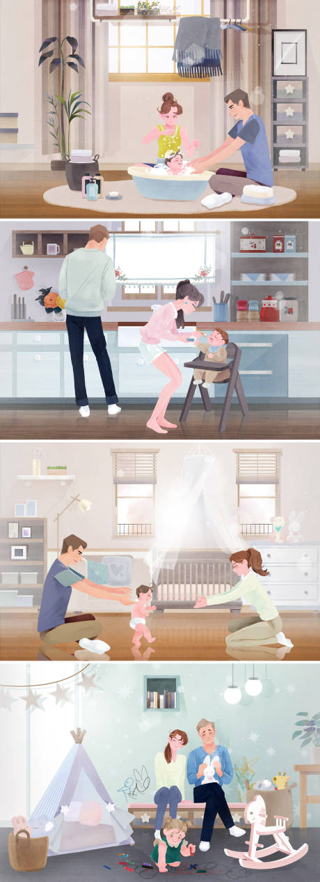 源文件下载【享设计】搜索编号：51950000070106833【温馨一家人宝宝生活场景分层插画系列1】