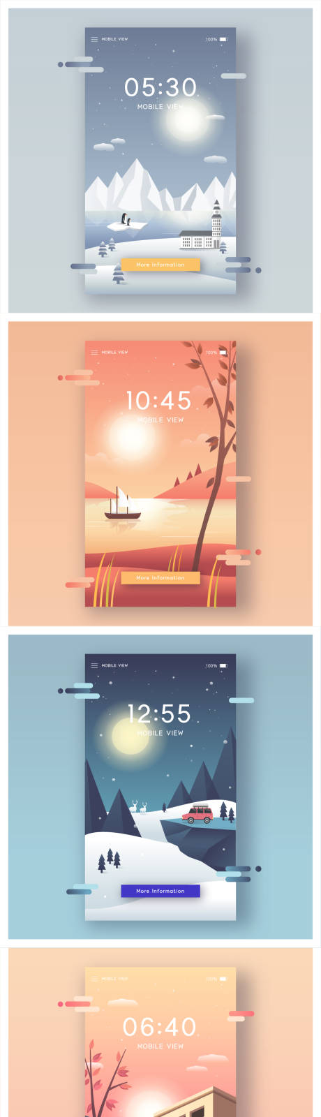 手机端桌面壁纸扁平风矢量插画