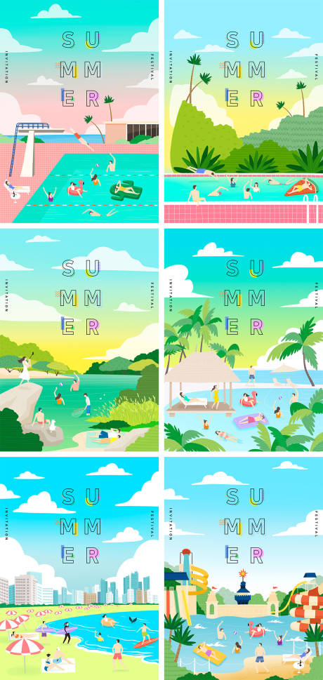 源文件下载【夏日夏天游泳插画海报系列】编号：90110000067781315