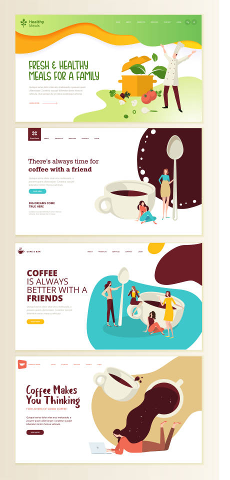 厨师咖啡扁平风矢量插画网页设计-源文件【享设计】