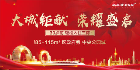 源文件下載【紅金色大氣湖州高鐵房地產(chǎn)廣告展板海報(bào)】編號(hào)：71350000092214095