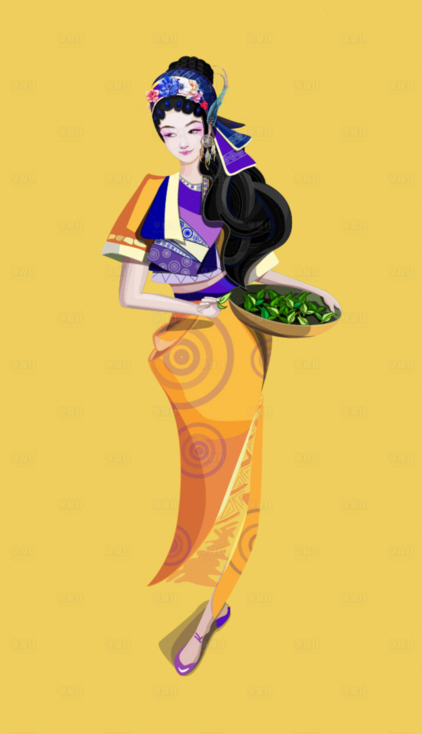 源文件下载【享设计】搜索编号：98660000119644732【原创采茶姑娘采茶女矢量插画】