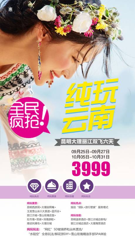 源文件下载【纯玩云南旅游人物海报】编号：68120000139786767