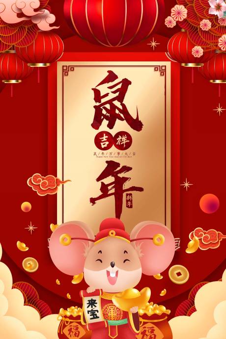 源文件下载【春节鼠年移动端海报】编号：39200000337559656