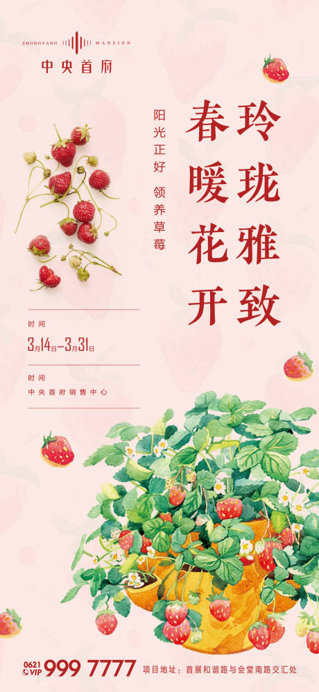 房地产草莓盆栽领养活动海报-源文件【享设计】