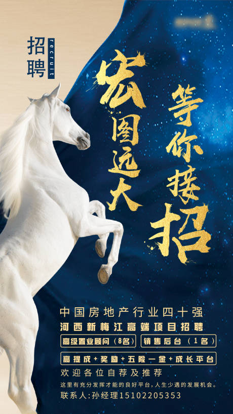 房地产千里马蓝金招聘海报