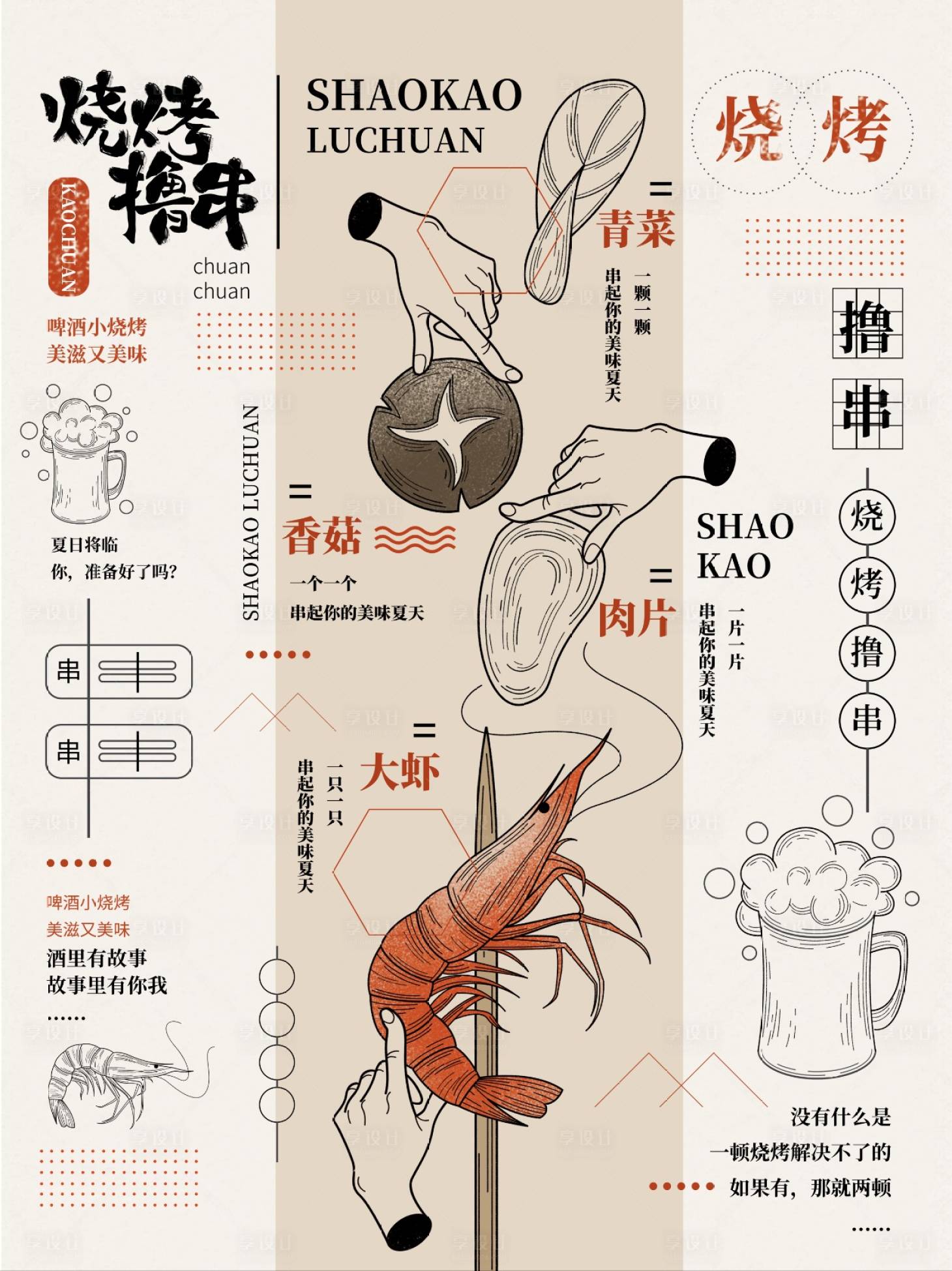 源文件下載【享設計】搜索編號：29280000525549305【燒烤串串復古手繪海報】