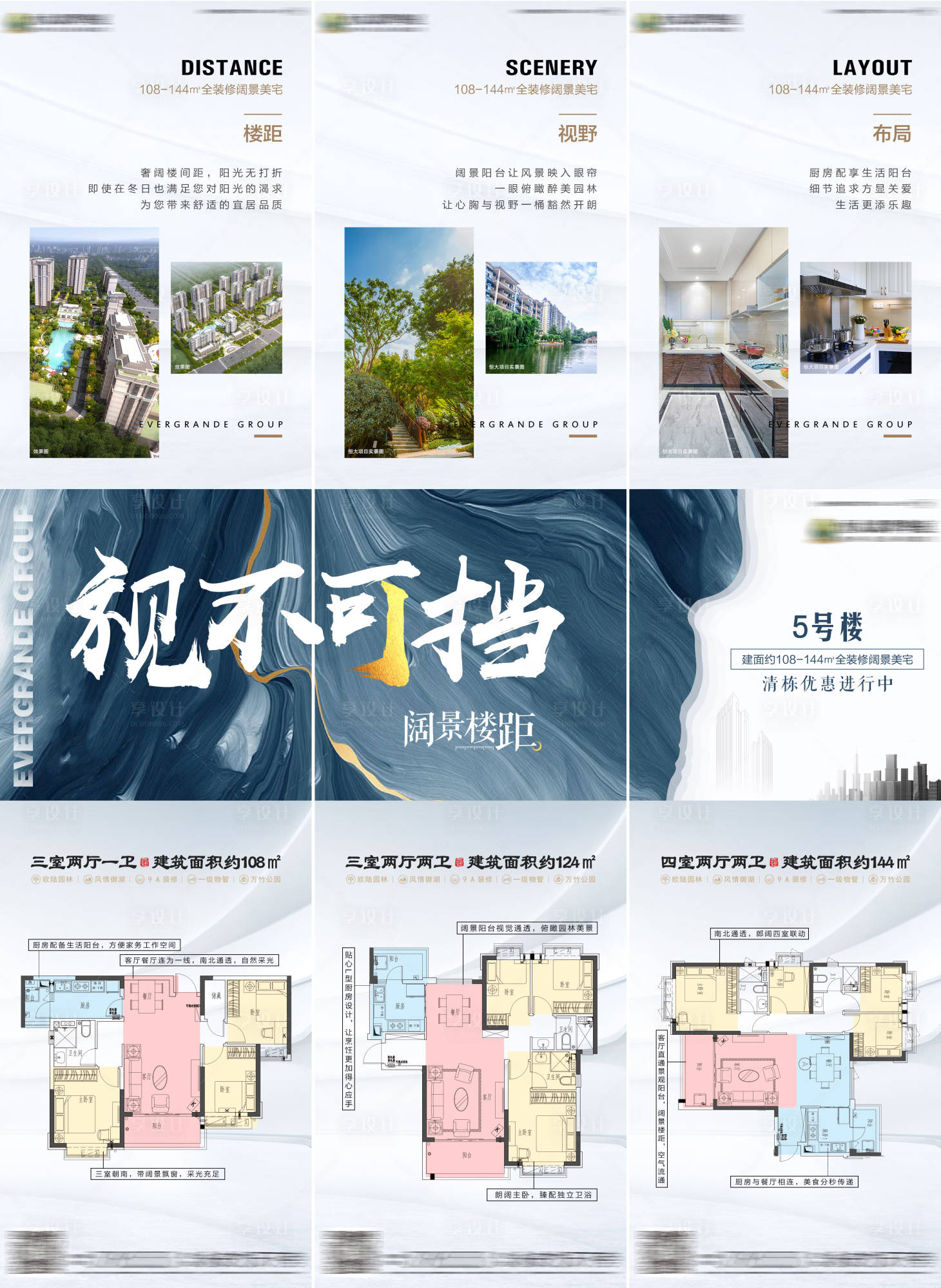 源文件下载【享设计】搜索编号：81070000658514460【地产户型卖点三宫格长图海报】