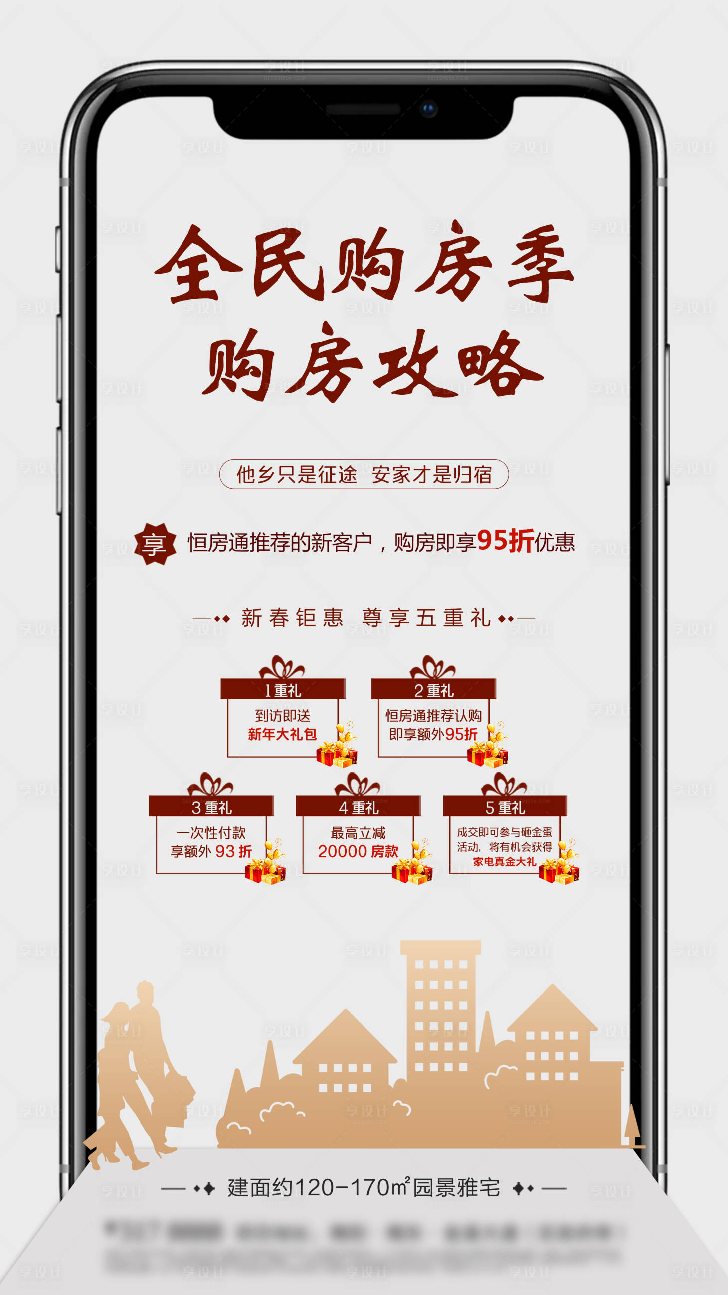 源文件下载【享设计】搜索编号：69790000691613417【房地产五重礼购房攻略移动端海报】