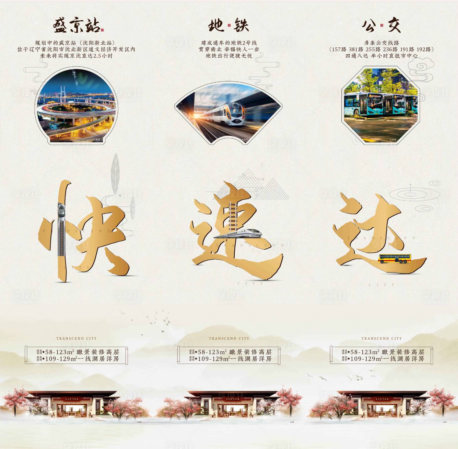 源文件下載【享設計】搜索編號：57680000954914154【交通出行方式賣點對比米色簡約三宮格】