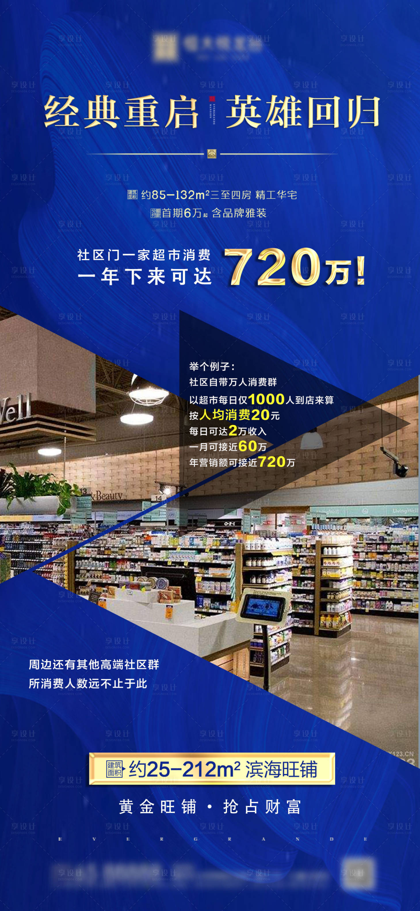 源文件下載【享設計】搜索編號：43210000865708511【房地產(chǎn)價值點藍金移動端海報】