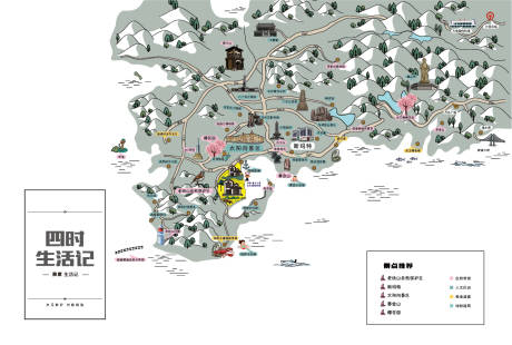 源文件下載【享設計】搜索編號：95340001054643535【手繪景點區域卡通地圖】
