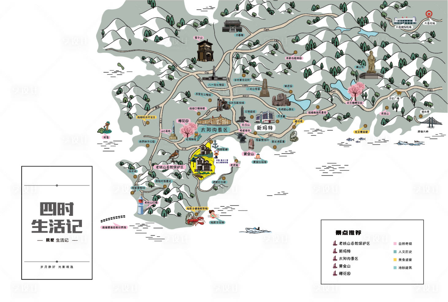 源文件下载【享设计】搜索编号：95340001054643535【手绘景点区域卡通地图】