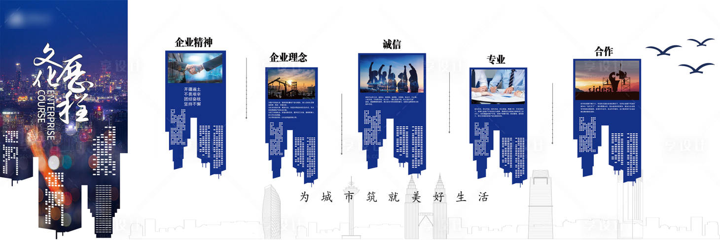 源文件下载【享设计】搜索编号：56200001222282564【公司文化历程背景板】