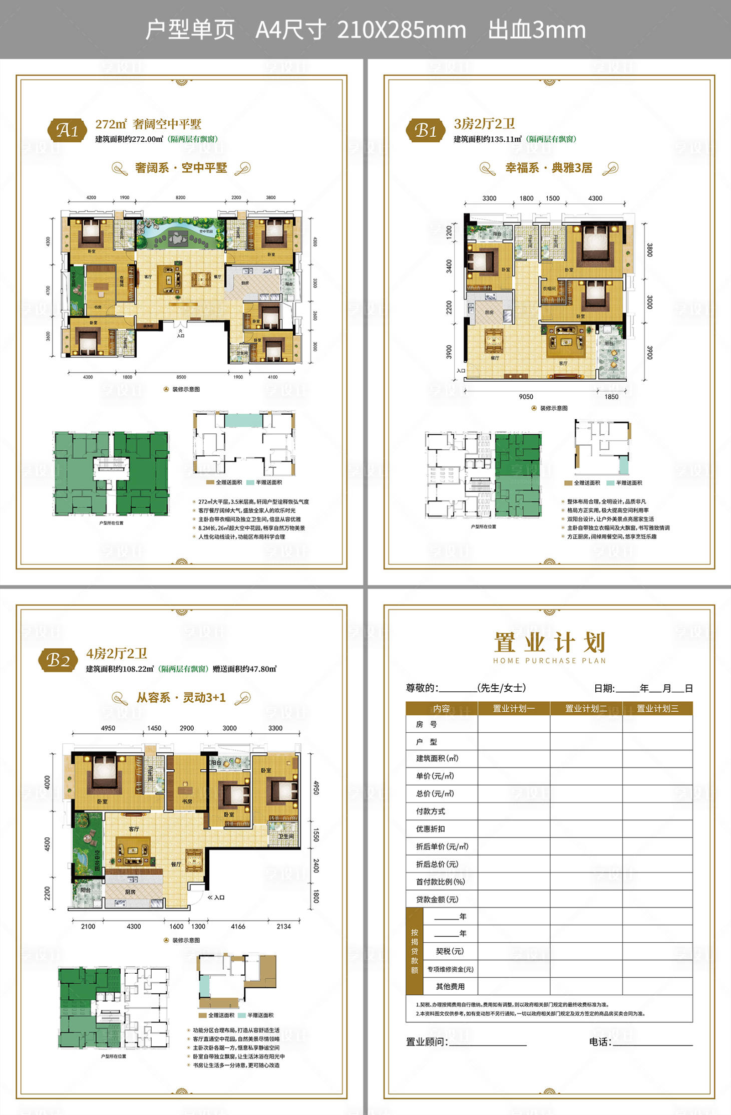 源文件下載【享設計】搜索編號：94510001388466539【簡約大氣金地產戶型單頁】
