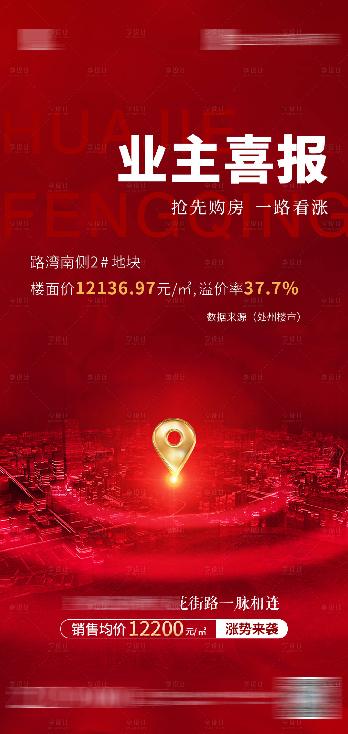 源文件下載【享設計】搜索編號：58650001394137052【地產喜報拍地出讓漲價海報】