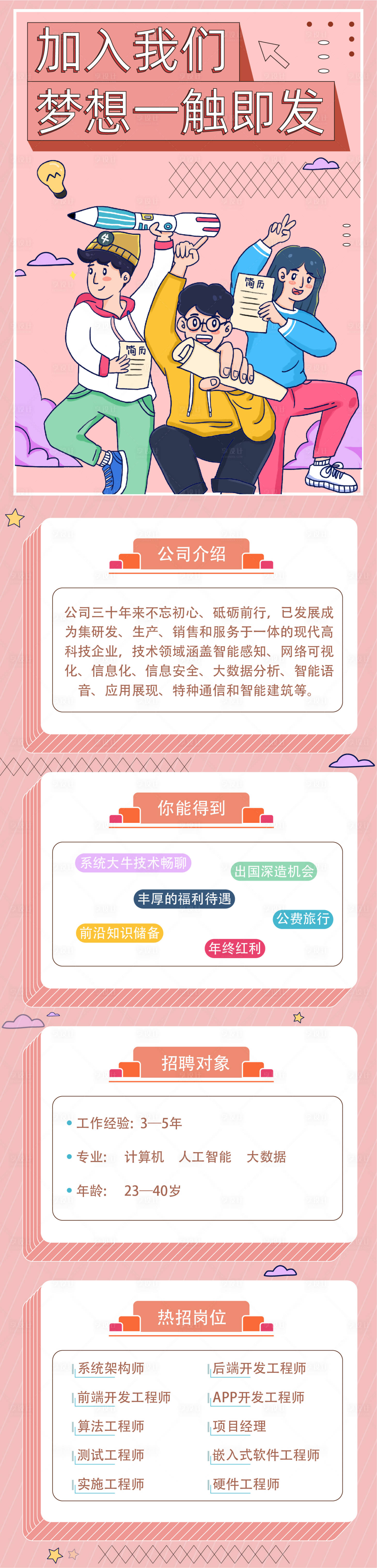 源文件下载【享设计】搜索编号：30440001457201618【粉色清新招聘季长图】