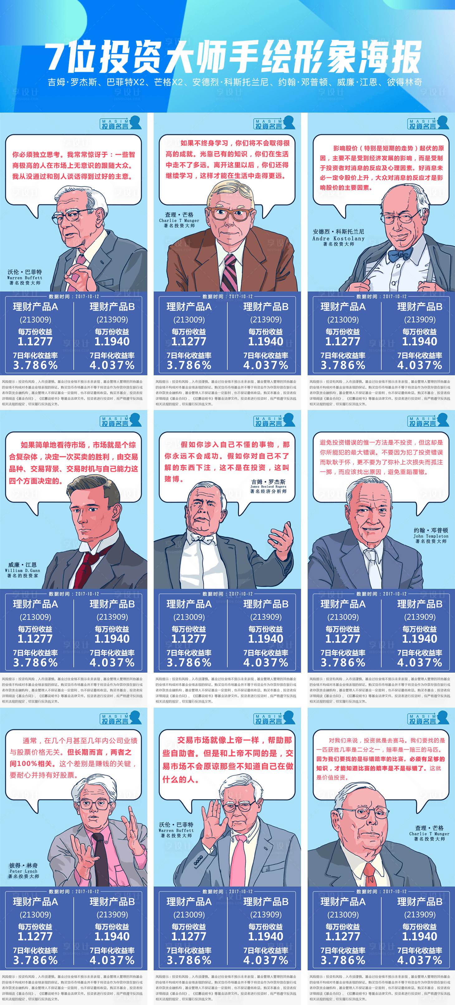 源文件下载【7位国外理财大师手绘形象系列海报】编号：76410001492275773
