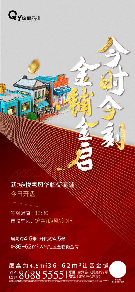 源文件下載【享設計】搜索編號：12570001484952397【房地產紅金商鋪開盤海報】