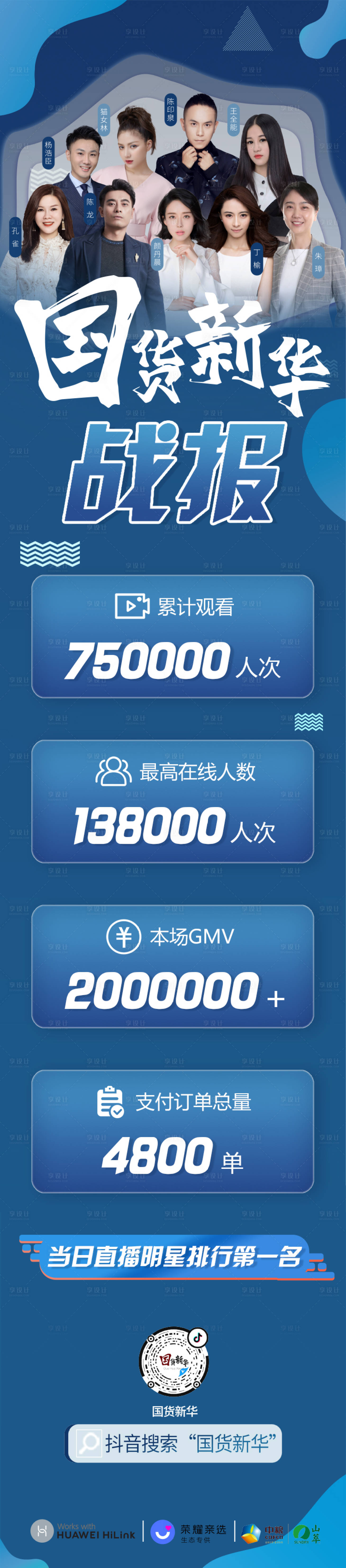 源文件下载【享设计】搜索编号：12150001578507265【主播直播销售战报长图】