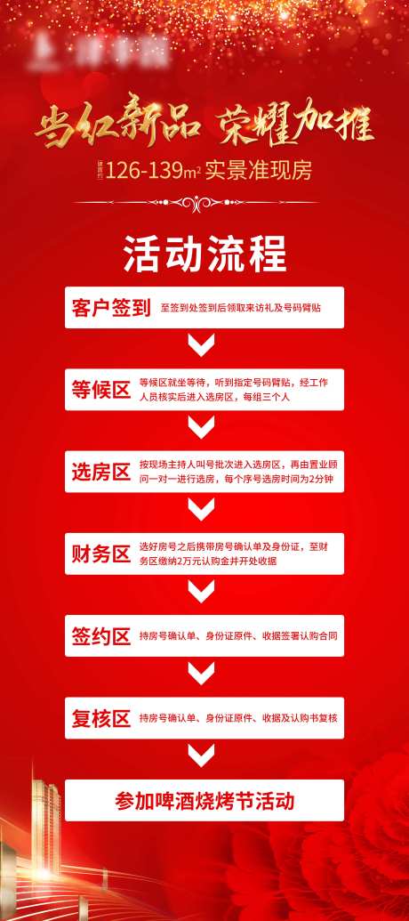 编号：20200820111505023【享设计】源文件下载-房地产新品加推红金展架易拉宝