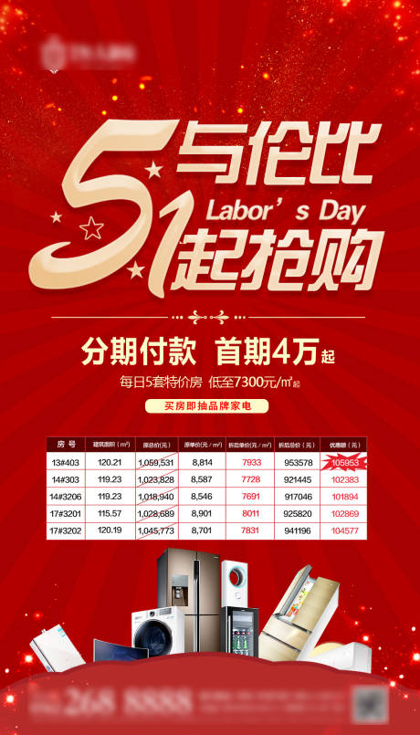 源文件下载【红色五一促销特价房海报】编号：63210001609745970