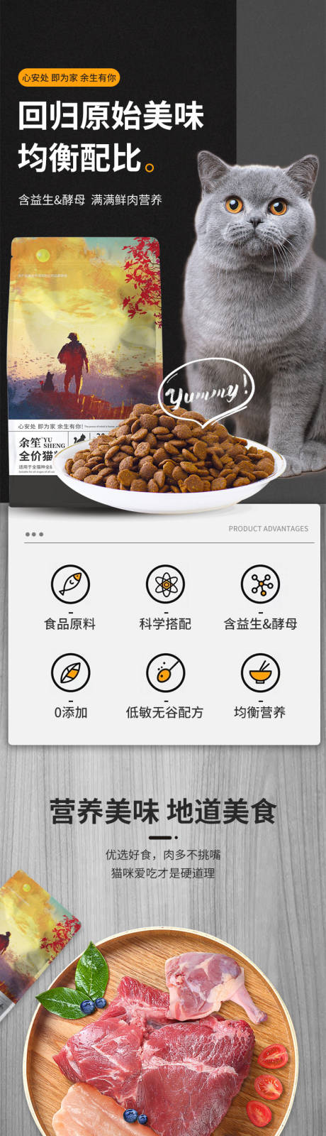 源文件下载【猫粮黑色简约淘宝详情页】编号：79340001618347585
