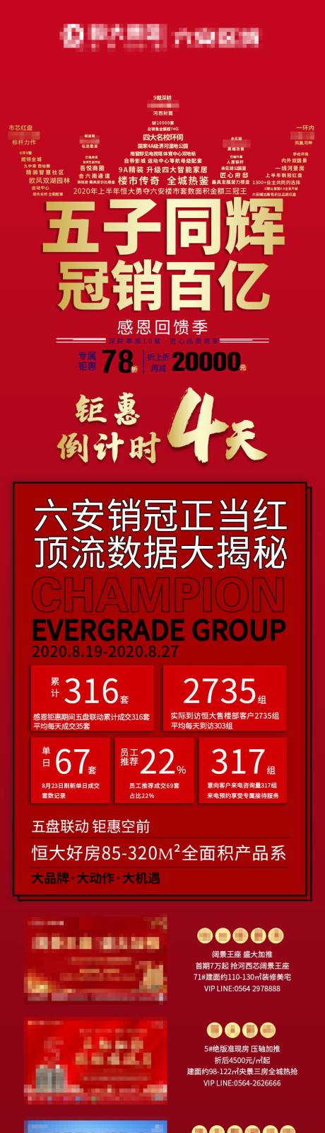 源文件下载【房地产五子同辉长图红金海报】编号：80870001952234544