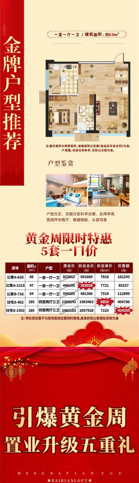 源文件下载【房地产国庆节五重礼钜惠活动户型海报】编号：12760002005635413