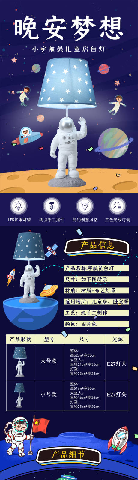 源文件下载【宇航员儿童台灯淘宝详情页】编号：86900002108558383