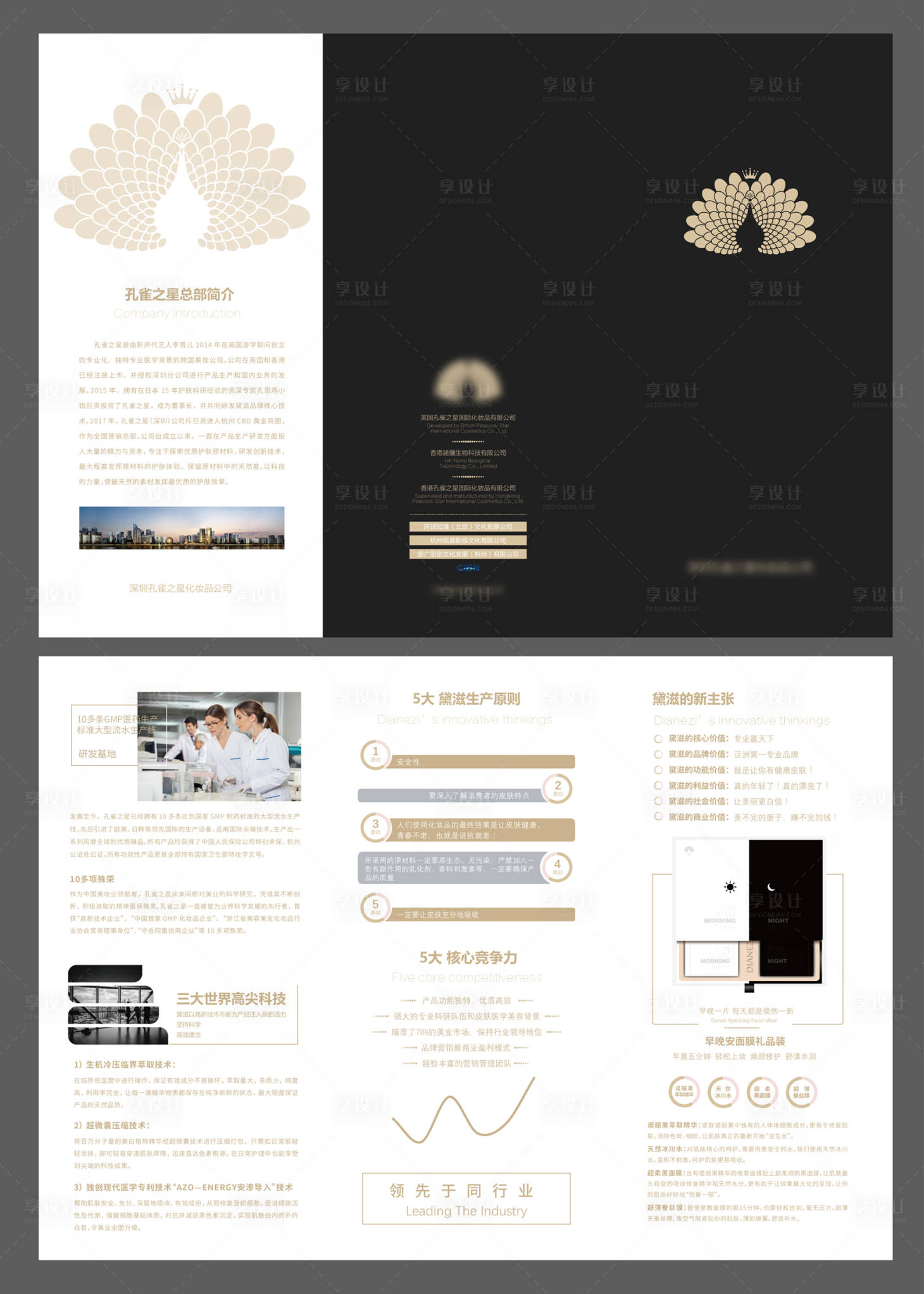 源文件下载【享设计】搜索编号：32920002230158848【黑白早晚面膜产品介绍 三折页】