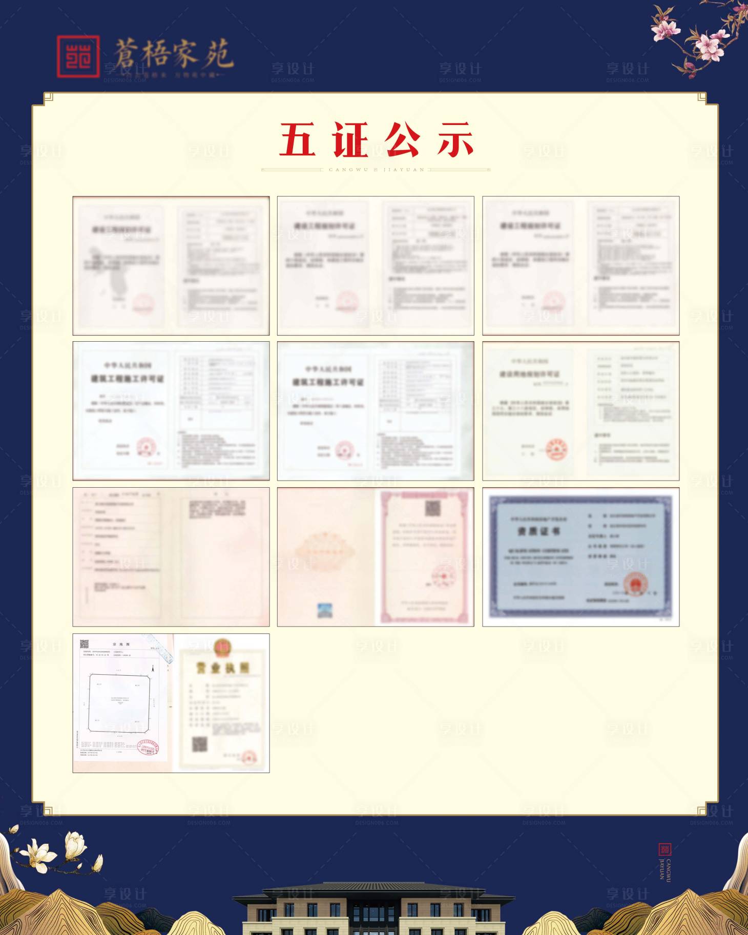 源文件下载【享设计】搜索编号：94010002187989655【地产五证公示展板】