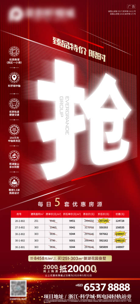 源文件下载【大红别墅限时抢购特价房海报】编号：10540002518353924