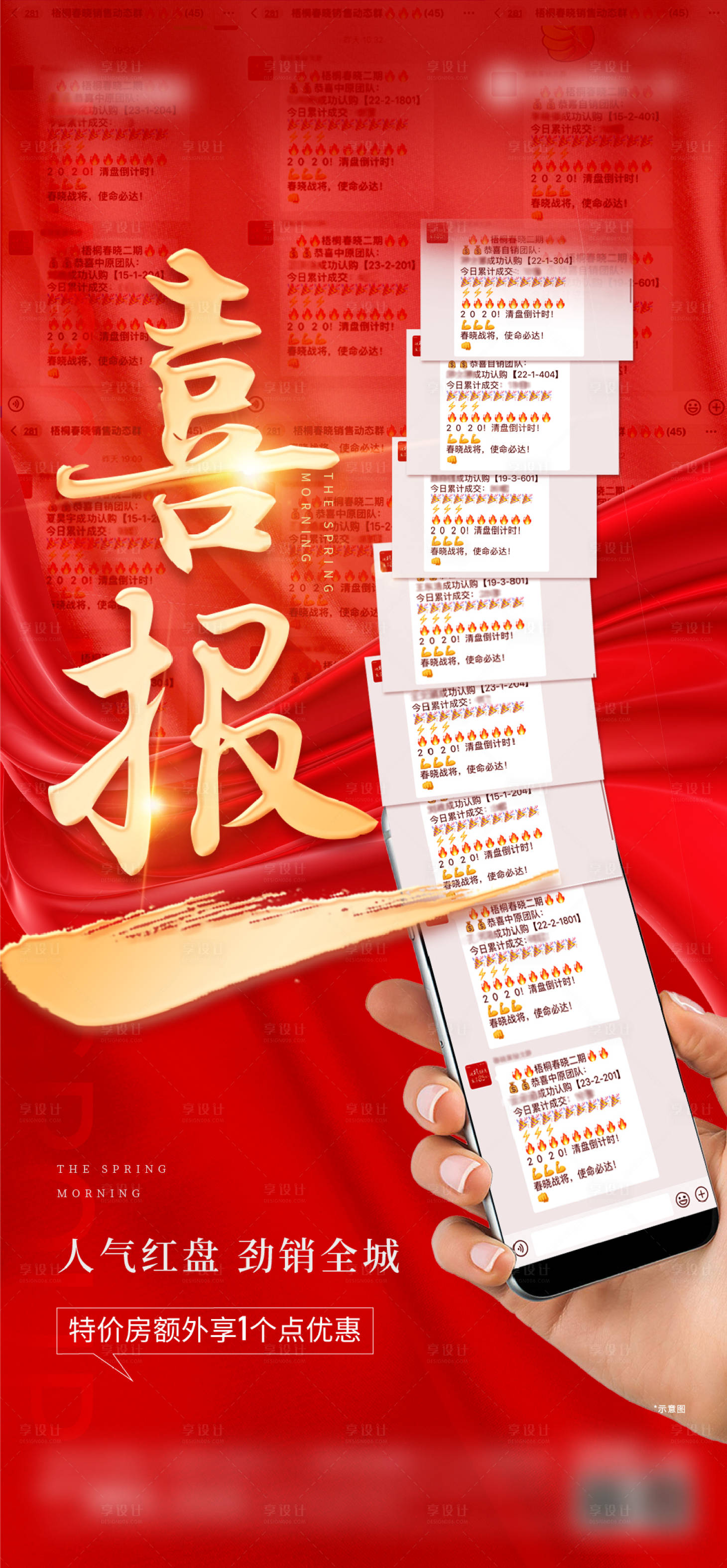 源文件下载【享设计】搜索编号：41810003029858823【地产热销喜报红金海报】