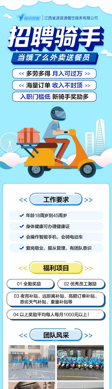 招聘骑手长图海报