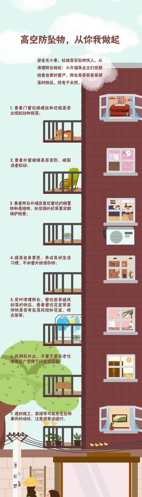 社区倡议杜绝高空抛物推文长图海报