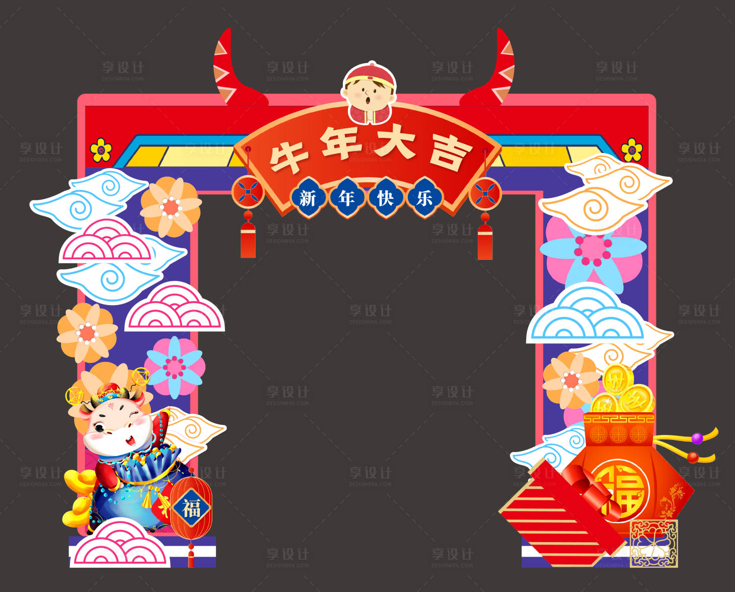 源文件下載【享設計】搜索編號：75610003128185423【牛年新年門頭】