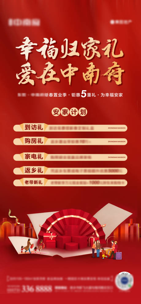 源文件下载【地产返乡置业送好礼五重礼红色活动海报】编号：29380003229543751