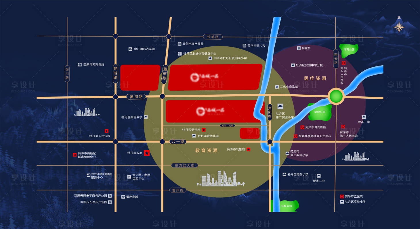 源文件下载【享设计】搜索编号：70990003153484095【房地产区位图蓝色简约中式大气】