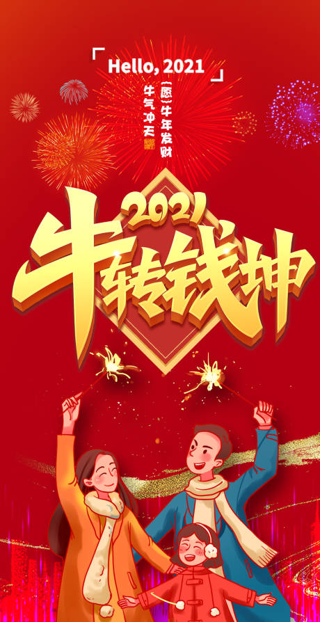 2021牛转钱坤新年海报