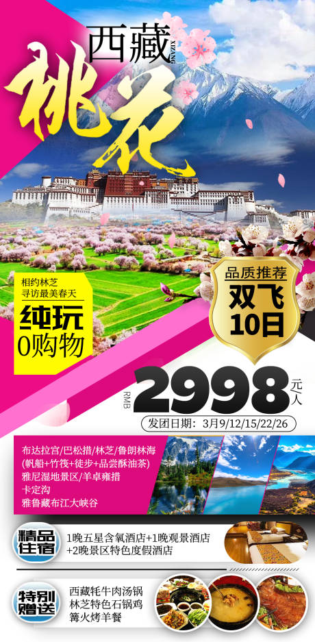 西藏桃花春天粉色旅游海报设计模板-源文件【享设计】
