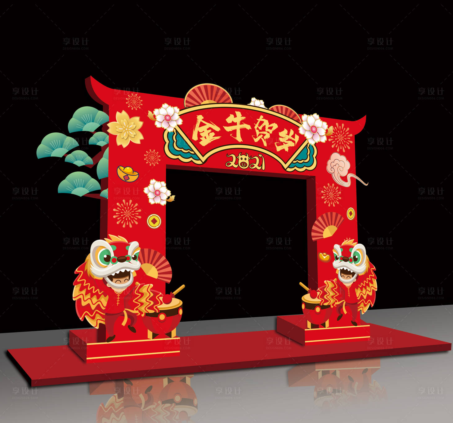 源文件下載【享設計】搜索編號：37740003491207643【2021金牛賀歲新春創意門頭設計】