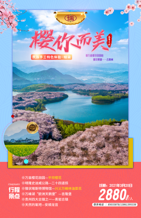 编号：20210225142344544【享设计】源文件下载-贵州平坝万亩樱花旅游海报