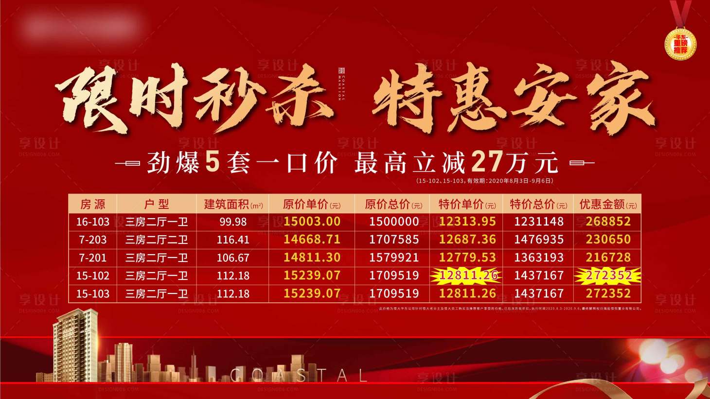 源文件下载【享设计】搜索编号：52190003807638810【红色特惠地产一口价特价房】