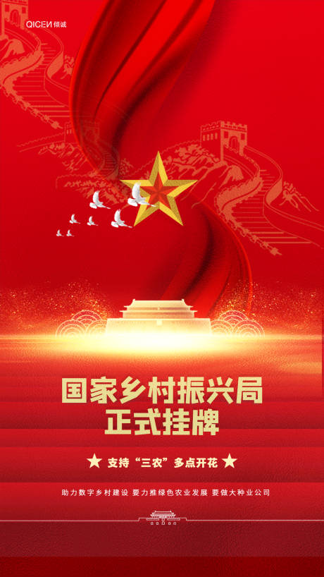 红色喜庆国家乡村振兴局正式挂牌海报